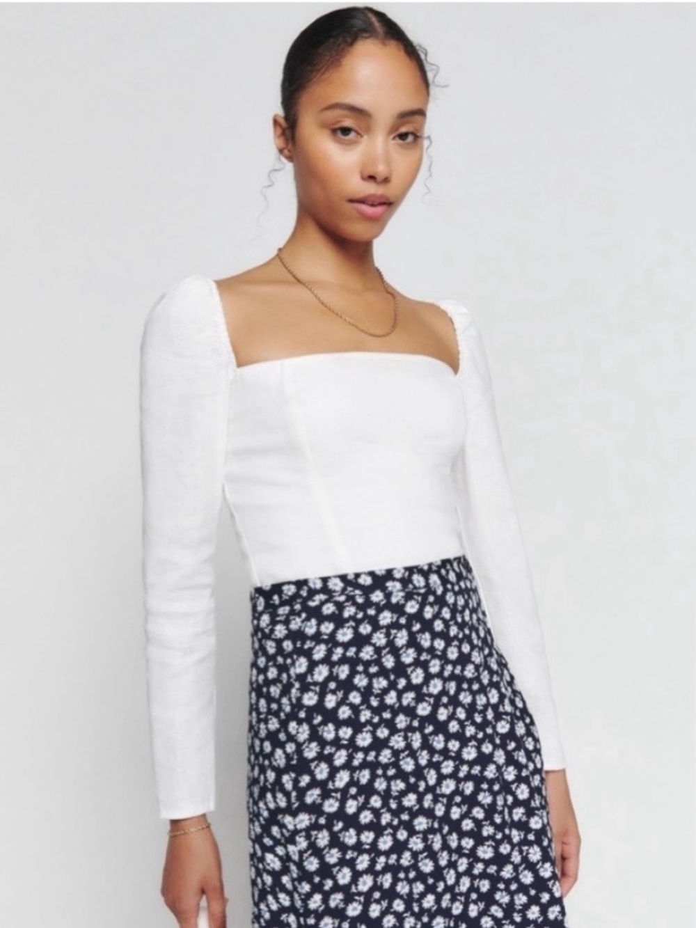 REFORMATION Khloe Linen Top White Size 2 Puff Sleeve